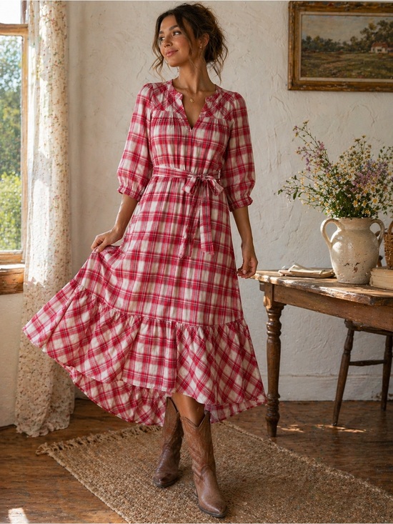Anthropologie Dresses & Skirts - Anthropologie dRA Plaid Prairie Midi Dress Cottagecore Tiered XS NWT Boho